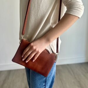 Jen & Co Riley Purse Vegan Leather Crossbody Wristlet Clutch Brown Medium New